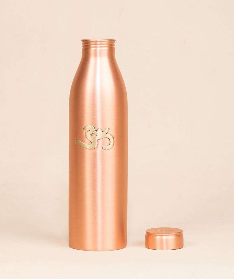 Ishalife Matte Finish Copper Water Bottle with Brass Aum - 950 ml