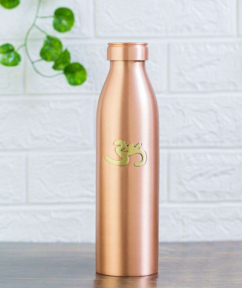 Ishalife Matte Finish Copper Water Bottle with Brass Aum - 950 ml