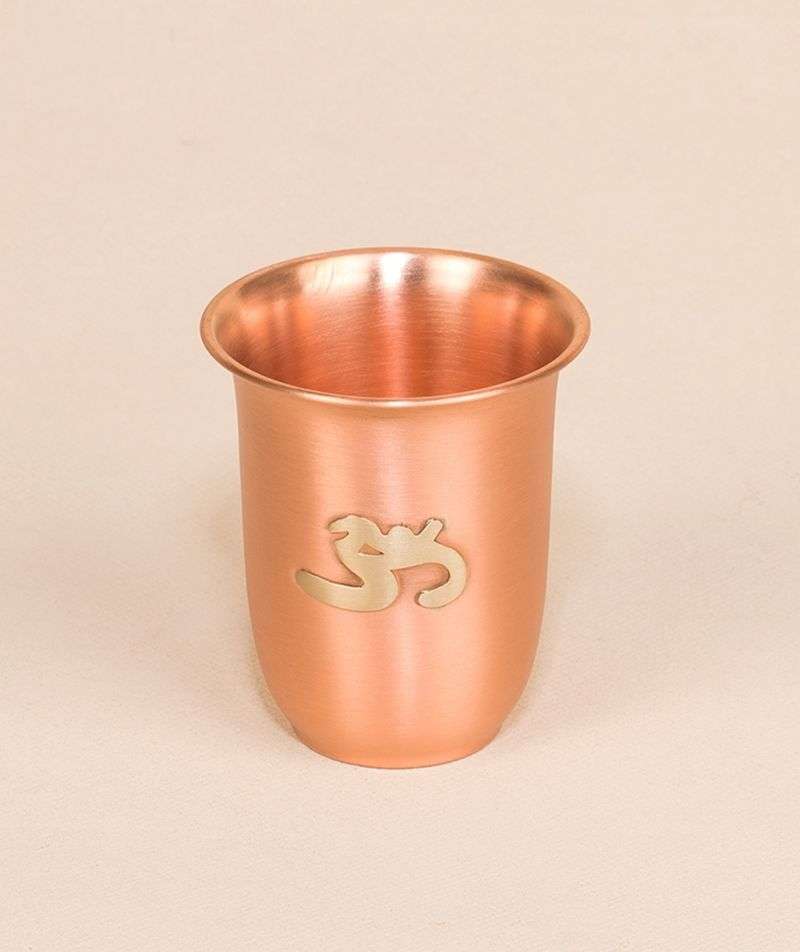 Ishalife Matte Finish Copper Glass with Brass Aum -  200 ml