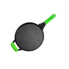 MACclite Ironium Cast Iron Pre-Seasoned Flat Tawa 28 cm with Long and Side Handle and Silicone Grips