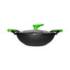 MACclite Ironium Cast Iron Pre-Seasoned Kadai With Glass Lid With 2 Side Handle and Silicone Grips