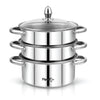 Pigeon Elantra Stainless Steel 3 Tier Steamer Pot Set with Glass Lid | Pasta Steamer Momo/Modak Maker