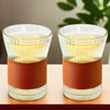 UMAI Glass Tea and Coffee Mugs Pack of 2 (280ml) | Leather Sleeves