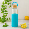 The Better Home Borosilicate Glass Water Bottle (500ml) | Bamboo Lid & Silicon Sleeve | Blue
