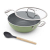 Asai Ceramic Non Stick Kadai 24cm (2.5L) with Glass Lid & Spatula - Green