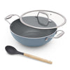 Asai Ceramic Non Stick Kadai 24cm (2.5L) with Glass Lid & Spatula - Blue