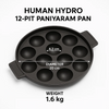 Human Hydro Pre-Seasoned Cast Iron 12-Pit Paniyaram Pan with 4mm Glass Lid 20cm Naturally Nonstick Gas Induction