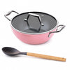 Asai Ceramic Non Stick Kadai 24cm (2.5L) with Glass Lid & Spatula - Pink