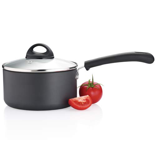 Premier Trendy Black Non-Stick Sauce Pan with Glass Lid 18cm - 874 gms