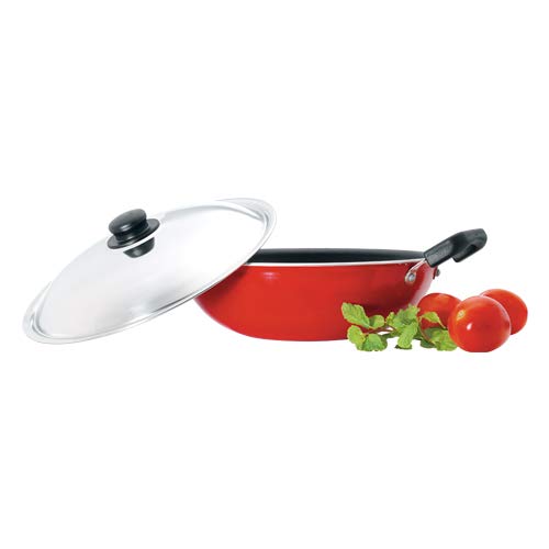 Premier Non Stick Kadai With Stainless Steel Lid 26cm Red (Code-01977) | Advanced Non-stick - 802 gms