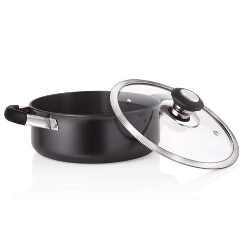 Premier Hard Anodised Trendy Black Casserole Cook&Serve with Glass lid 20cm Code-109040 - 1098 gms