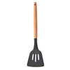 Woodtula Kitchen Silicone Slotted Turner with Wooden Handle Non-Stick Kitchen Utensil Tools Black