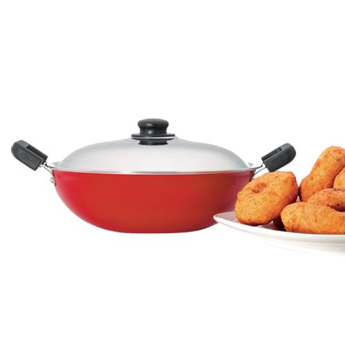 Premier Non Stick Kadai With Stainless Steel Lid 26cm Red (Code-01977) | Advanced Non-stick - 802 gms