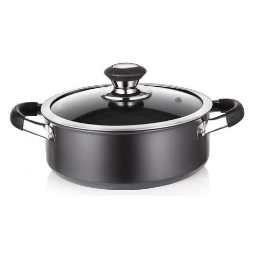 Premier Hard Anodised Trendy Black Casserole Cook&Serve with Glass lid 20cm Code-109040 - 1098 gms