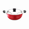 Sowbaghya Aluminium Non Stick Deep Kadai With Stainless Steel Lid (3 Ltr Red)