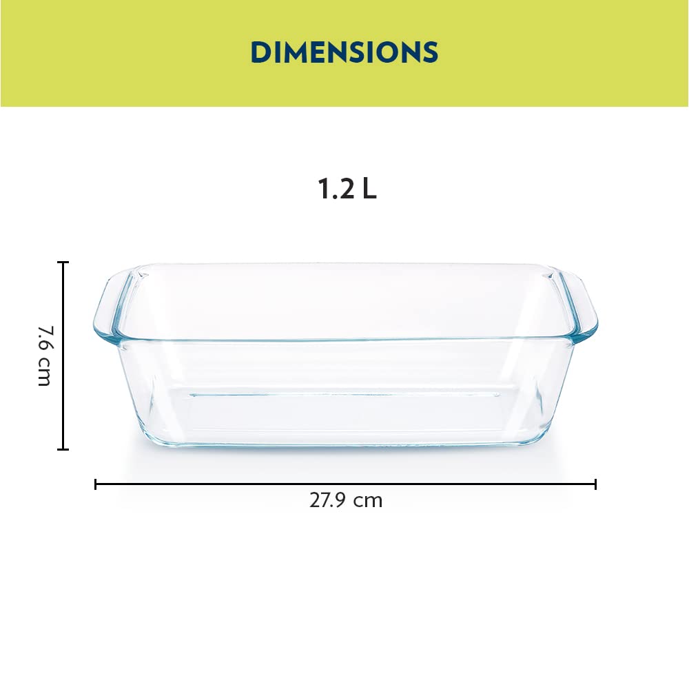 Borosil Glass Loaf Dish Pan | 1.2 Litres | Transparent