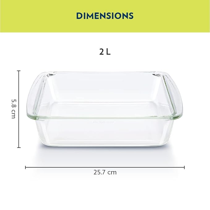 Borosil Glass Square Dish 2.0 L With Handle | Easy Grip | 2.3 Liter