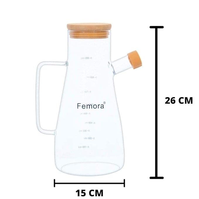 Femora Borosilicate Glass Oil Dispenser and Stoppers Bottle With Handle | 1000 Ml