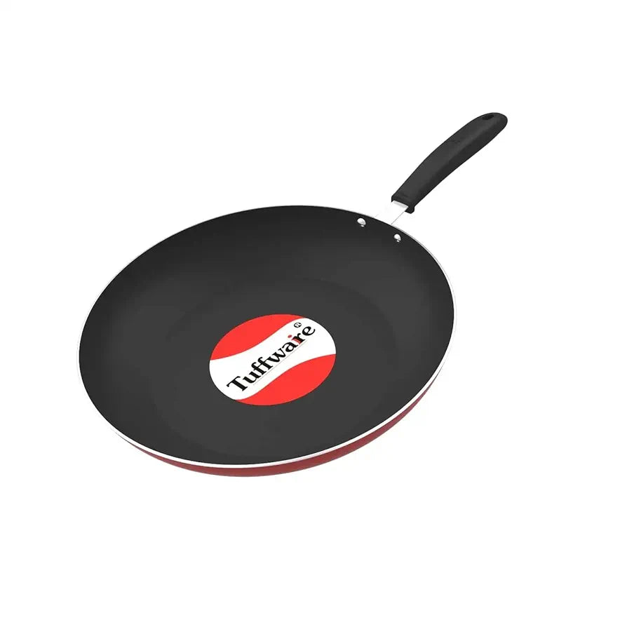 Tuffwaire Aluminium Non Stick Frypan - 19.5 cm | 3mm Extra Thick | 3 Layer Greblon Coating | Metal Spoon Friendly | Gas Stove| 1 Year Warranty - Red
