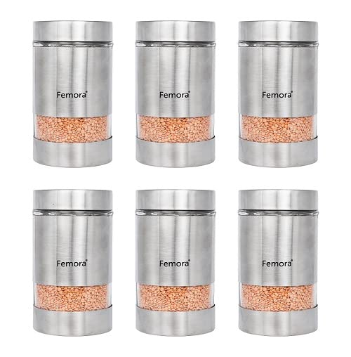 Femora Kitchen Storage Jars Steel Body With See Through Window Jar | 1000 Ml | Pack of 6