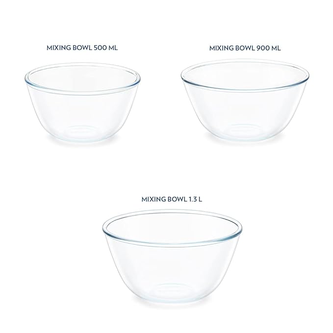 Borosil Select Serving & Mixing Bowl | Set of 3 (500ml + 900ml + 1.3L) | Borosilicate Glass Bowl for Kitchen & Dinning