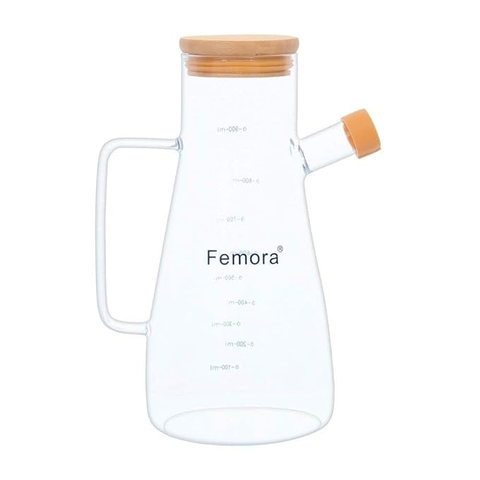 Femora Borosilicate Glass Oil Dispenser and Stoppers Bottle With Handle | 1000 Ml