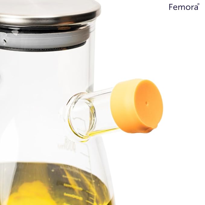 Femora Borosilicate Glass Oil Dispenser and Stoppers Bottle With Handle | 1000 Ml