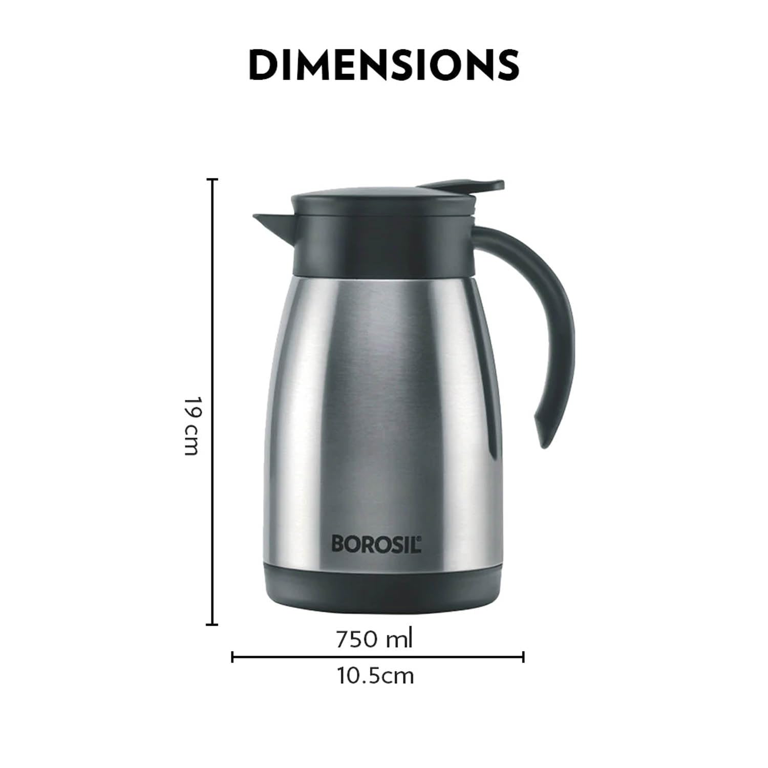 Borosil Stainless Steel 750ml Teapot With Handle | Double Wall Vacuum Insulated Thermosteel Carafe