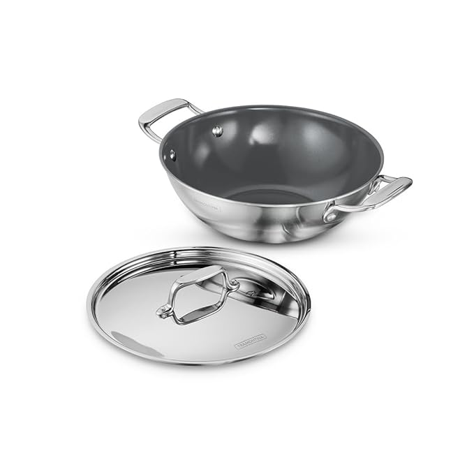 Tramontina Fusao Healthy Triply Ceramic 24cm/2.6L Kadai with SS 304 lid