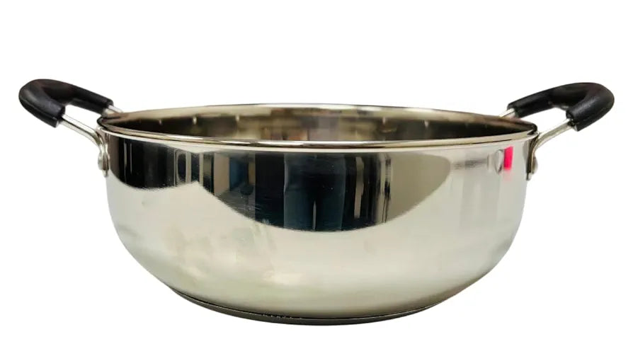 Tuffwaire Stainless Steel Heavy Bottom Kadhai|Three Layer Impact Forged SAS Bottom|Durable|Soft Touch Handles|2.5L|Silver | Induction Friendly | Stainless Steel Kadai | Kadai For Cooking