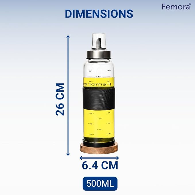 Femora Borosilicate Glass Leak Proof Oil Dispenser for Cooking With Stainless Steel Metallic Lid | 500 Ml