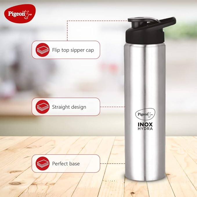 Pigeon Stainless Steel Inox Hydra 750 Drinking Water Bottle (Silver) - 700 ml