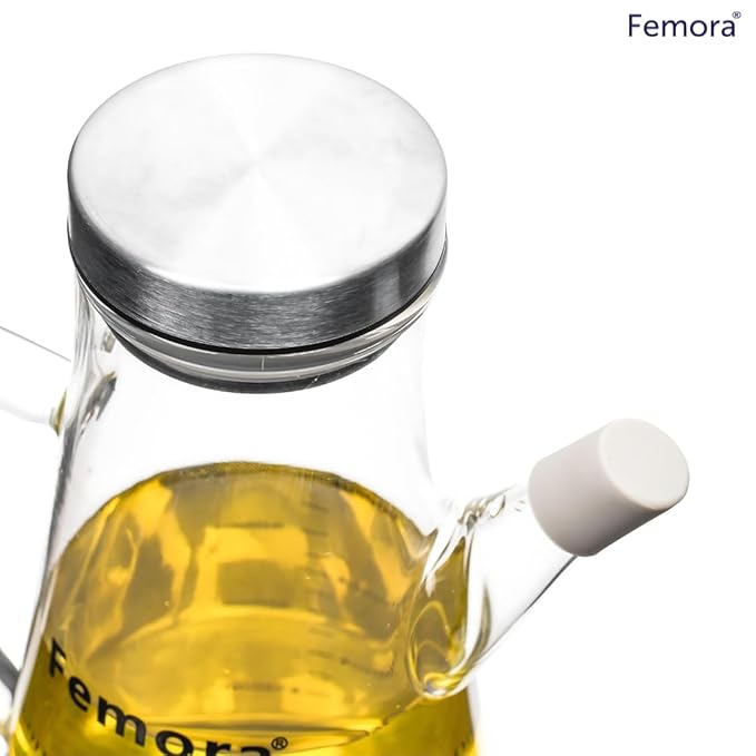 Femora Borosilicate Glass Oil Bottle With Handle | Clear | Pack of 1 | Transprent | 650 Ml