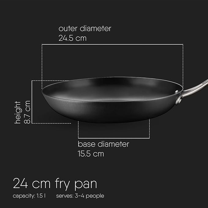 Stahl Blacksmith Plus Light Weight Cast Iron Frying Pan | Metal Spatula Safe Pan | Nitrided Cast Iron Egg Pan | 1.4 L | 24 Cm