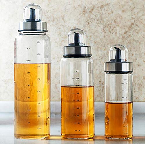 Femora Borosilicate Glass Oil Dispenser With Metallic Lid | 500 Ml | Set of 2 | Clear