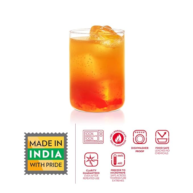 Borosil Vision Glasses Set | 6 Piece | 295 Ml