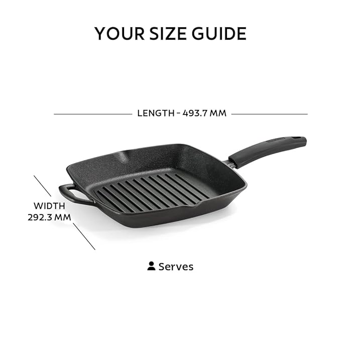 Tramontina Pre-Season cast Iron Grill Pan 27 cm(Size 49.4 x 29.2 x 6.6 cm)