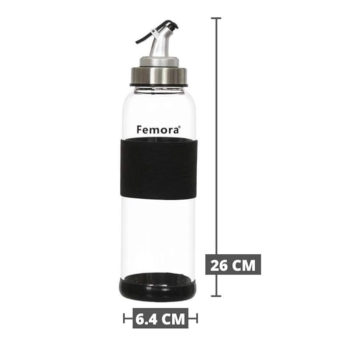 Femora Borosilicate Glass Oil Dispenser for Cooking With Leakproof Wooden Lid | 500 Ml