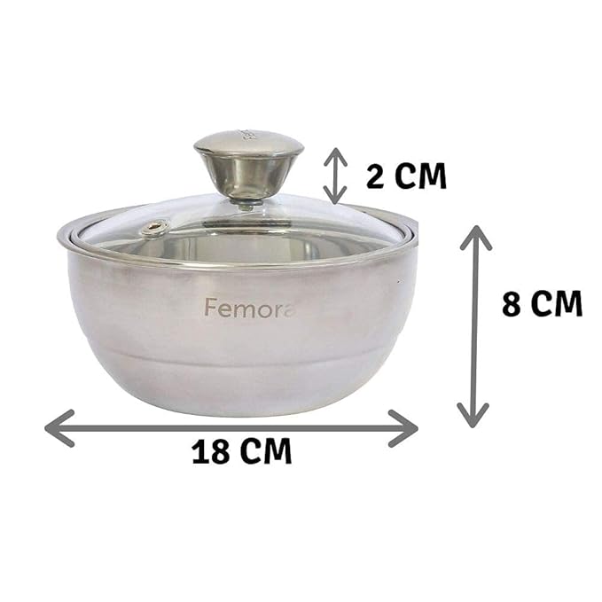 Femora Stainless Steel Double Wall Insulated Curry Server Curry Bowls | 900 Ml | Silver | Medium Serving Size