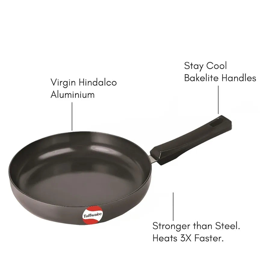 TUFFWARE Tuffwaire Hard Anodised Deep Fry Pan with Stainless Steel Lid, Hard Anodised Non Stick Coating, Metal Spoon Friendly, Bakelite, Handle, 24 cm, 12 Months Warranty