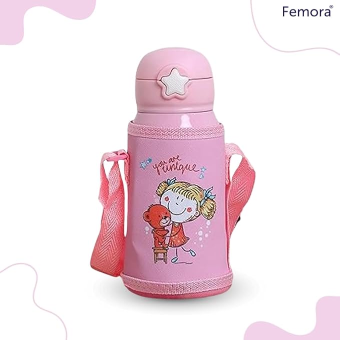 Femora You are Unique Thermosteel Double Wall Vacuum Kids Water Bottle with Bag - 390 gms