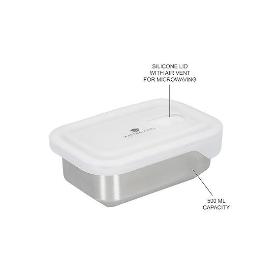 MasterClass Premium All-in-One Snack-Sized Stainless Steel Food Storage Container Dish with Leakproof Lid - 184 gms