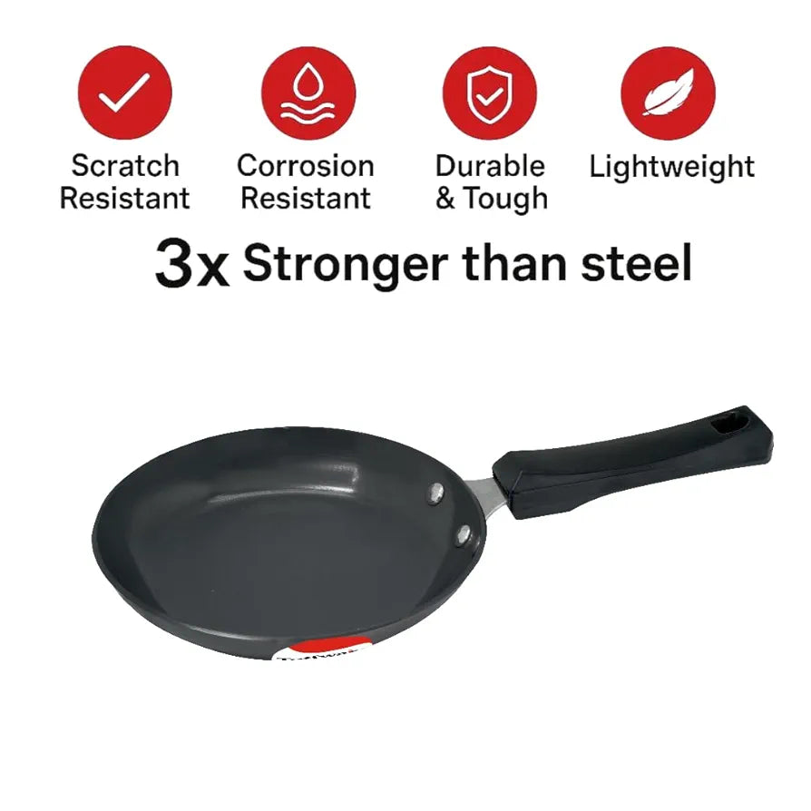 TUFFWARE Hard Anodised Frying Pan 8 Inch Diameter, Hard Anodised Non-Stick Coating Made with 100% Virgin Aluminum, Bakelite Riveted Handle - Black, 12 Months Warranty