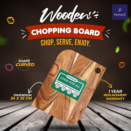 Femora Vegetable Acacia Wood Chopping Board Anti Bacterial Seasoned With Organic Mineral Oil Rectangular Shape | 34 X 24 Cm