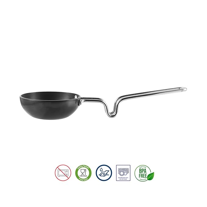 Vinod Black Pearl Hard Anodised Tadka Pan - Small | 3.25mm Thickness | Natural Stick Resistant | Metal Spoon Friendly