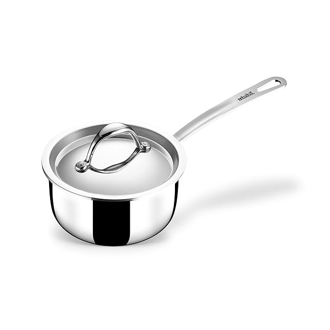 Stahl Stainless Steel Tea Pan | Triply Saucepan With Lid | Milk Pan 1l | Gas & Induction Base Sauce Pan | Artisan 4214 | Dia 14 Cm