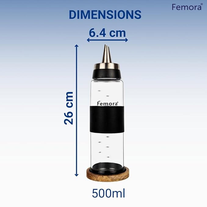 Femora Borosilicate Glass Leak Proof Oil Dispenser for Cooking With Stainless Steel Metallic Lid | 500 Ml