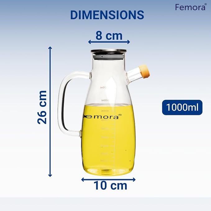 Femora Borosilicate Glass Oil Dispenser and Stoppers Bottle With Handle | 1000 Ml