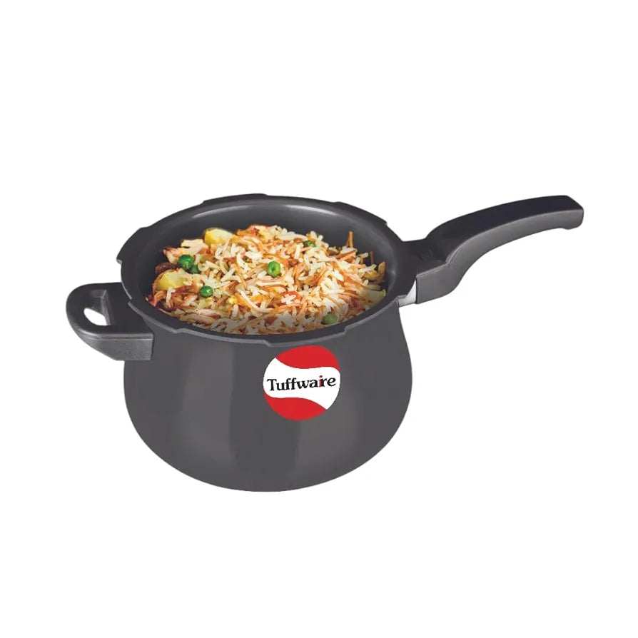 TUFFWARE Hard Anodised 6.5 Litre Outer Lid Handi Shape Pressure Cooker | 4mm Thick Base | Non Reactive, Non Toxic &Non Staining Food Grade | Long Lasting Gasket | BIS & ISI Certified | 5 Year Warranty