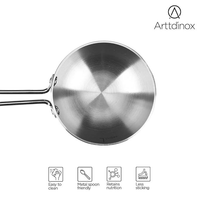 Arttdinox by Jindal Lifestyle Reflecto Triply Stainless Steel Tadka Pan | Tadka Pan Induction Base | 12cm | Silver